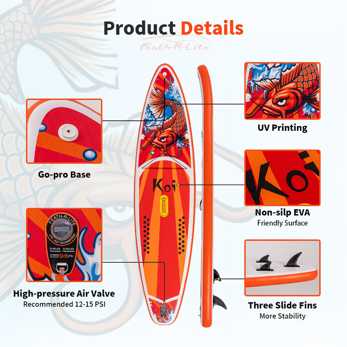 Aufblasbares Surf-Paddleboard 11'6" - Sup Koi Orange Farben