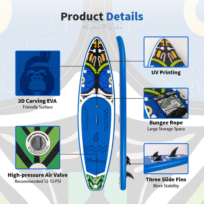 Aufblasbares Surf-Paddleboard 11' - Affe Blau