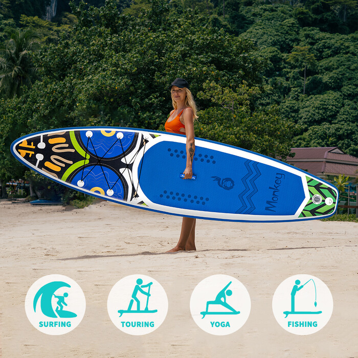 Aufblasbares Surf-Paddleboard 11' - Affe Blau