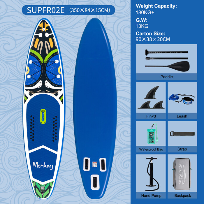 Aufblasbares Surf-Paddleboard 11'6" - Affe Blau